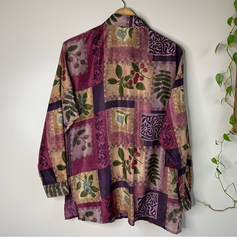 100% Silk Patchwork Design Botanical Top - image 7